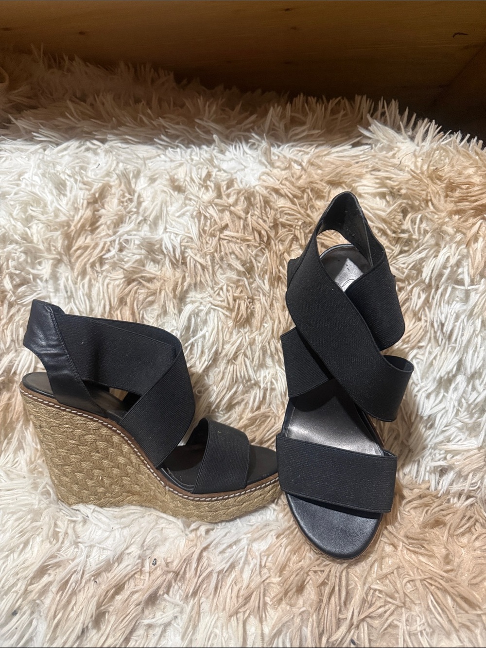 Jessica Simpson Black Elastic Crisscross Espadrille Wedges